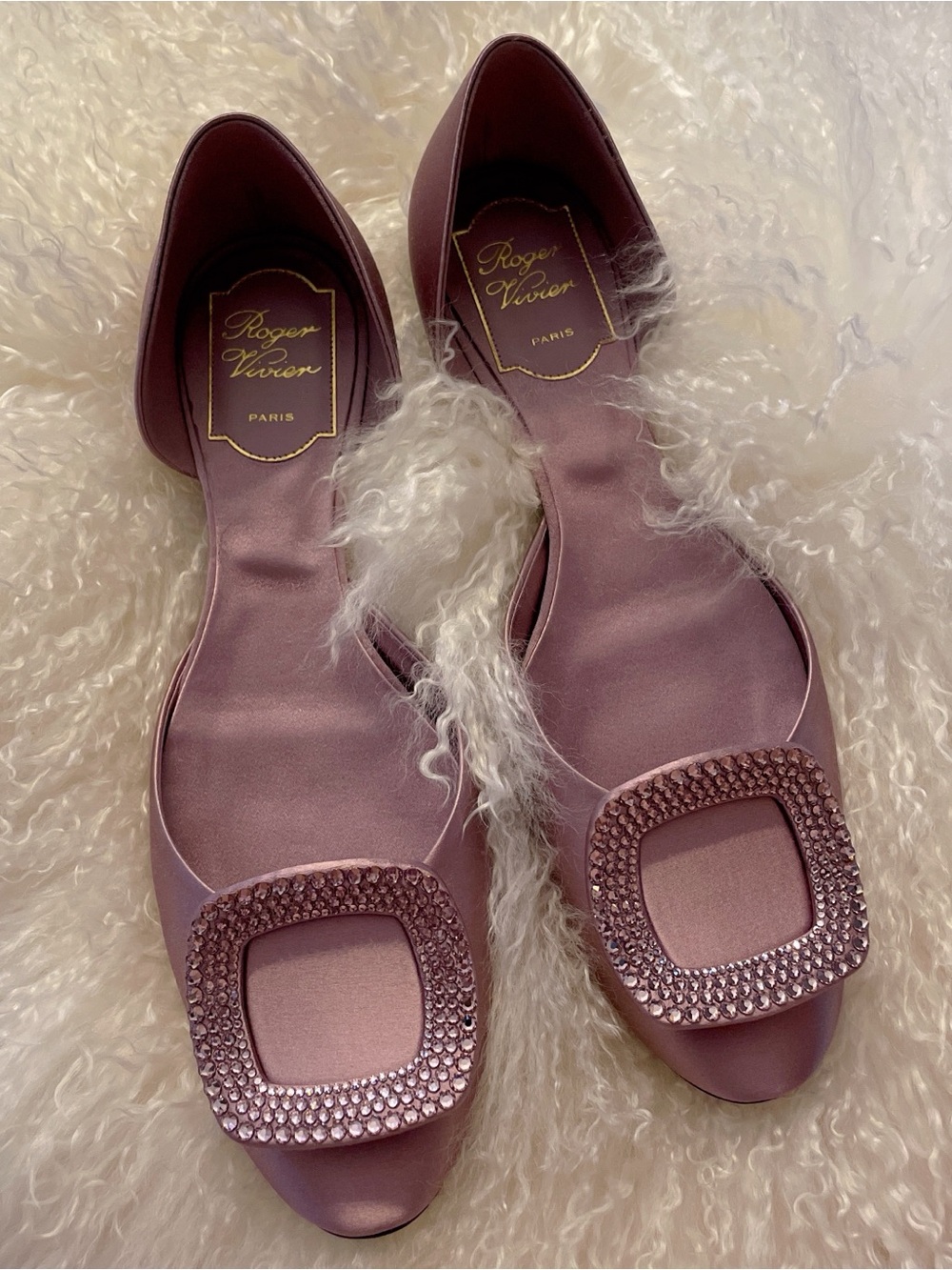 Roger Vivier mauve pink Embellished Satin D'Orsay Flats size 38 new in box